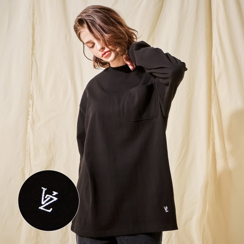 [바잘] VZ 로고 빅 오버핏 포켓 긴팔 티셔츠 블랙